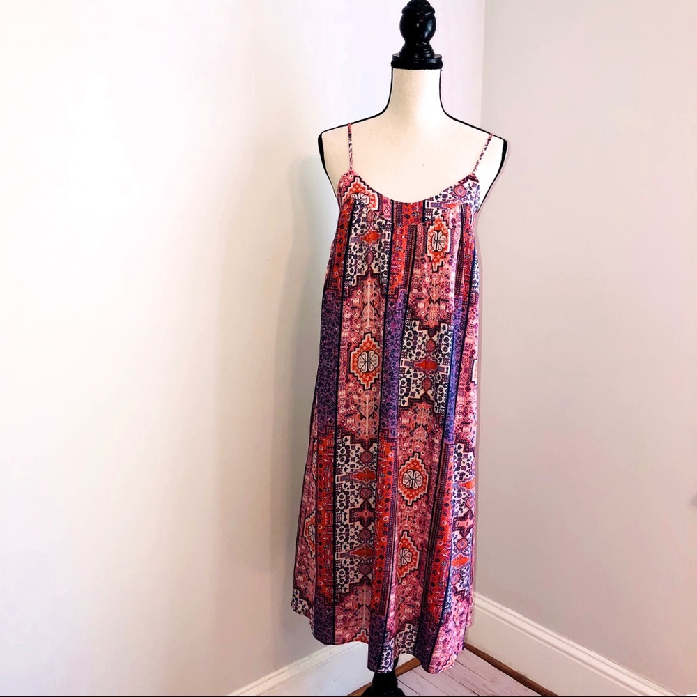 🔥Lucky Brand Pink and Purple Printed Midi Dress